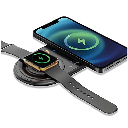 RealPower ChargeAIR Duo Wireless Charger Ladepad, Kabellose 15W QI Ladestation, Kompatibel mit iPhone 14 13 12 11Pro Max/SE/X/XS/8,Apple Airpods 3/2, Apple Watch Samsung Galaxy 22/Note/Galaxy Watch von Realpower