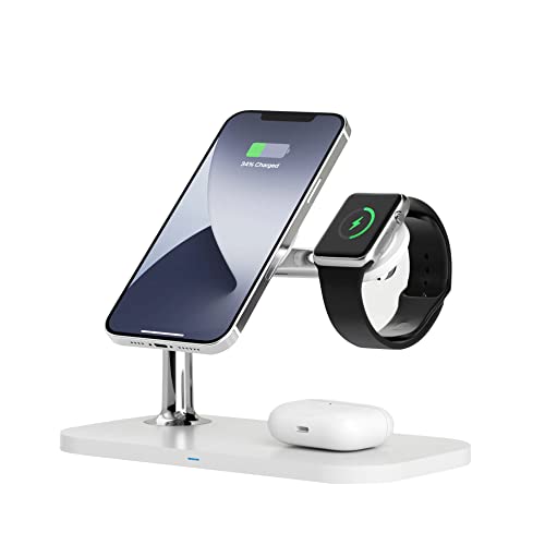 RealPower ChargeAIR Mag drahtloses 3-in-1-Ladegerät mit MagSafe für iPhone 14, 13, 12 + Apple Watch + AirPods (lädt iPhone 14-Modelle magnetisch mit bis zu 15 W auf) von Realpower
