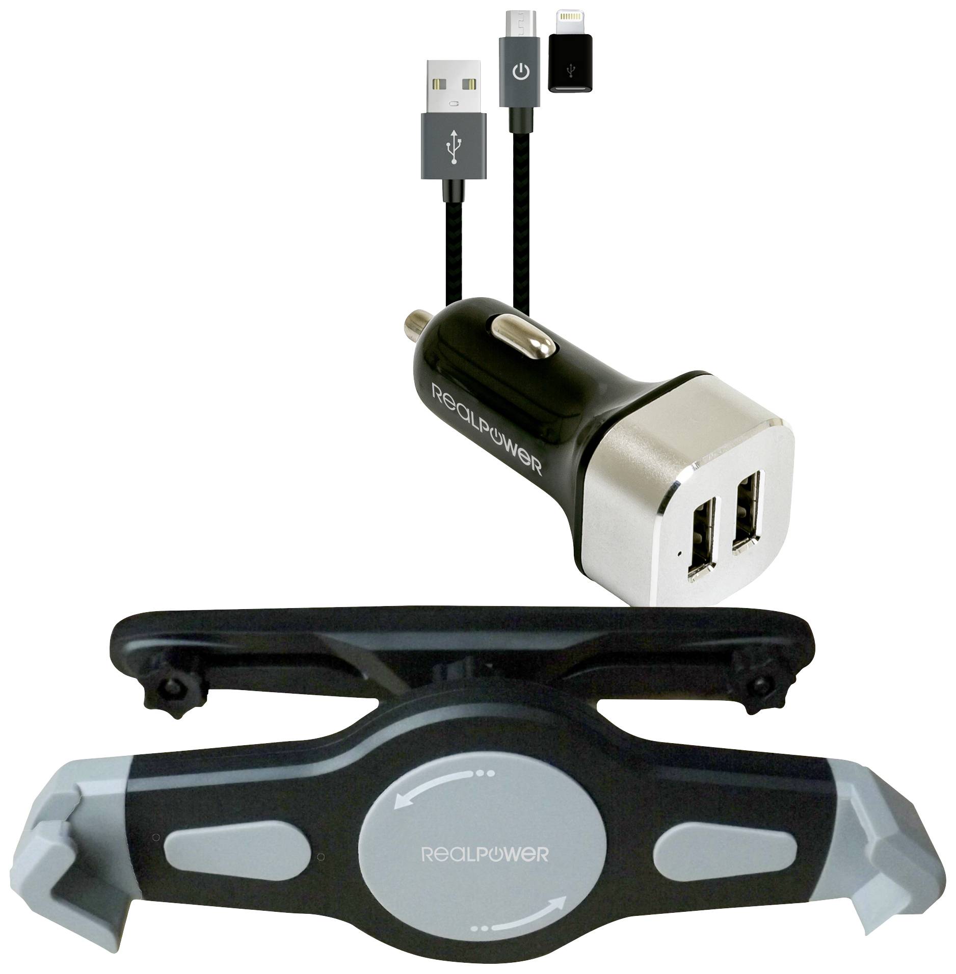 RealPower KFZ-Ladegerät Set + Kabel + Halterung Tablet RealPower KFZ-Ladegerät Set + Kabel + Halterung Tablet von Realpower