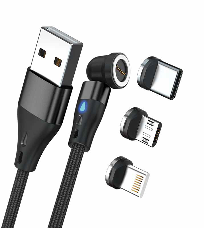 RealPower Magnetic cable 3 Amp,2m,schwarz mit Adaptern von Realpower