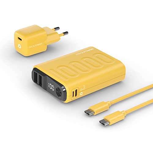 RealPower PB-10000 PowerPack PD Ladeset Powerbank mit 22.5W Power und 10.000mAh Kapazität, Nano USB-C Ladegerät, Schnellladekabel, kompatibel mit iPhone ProMax, iPad, Samsung Galaxy, Google Pixel usw., Gelb RealPower PB-10000 PowerPack PD Ladeset Powerbank mit 22.5W Power und 10.000mAh Kapazität, Nano USB-C Ladegerät, Schnellladekabel, kompatibel mit iPhone ProMax, iPad, Samsung Galaxy, Google Pixel usw., Gelb von Realpower