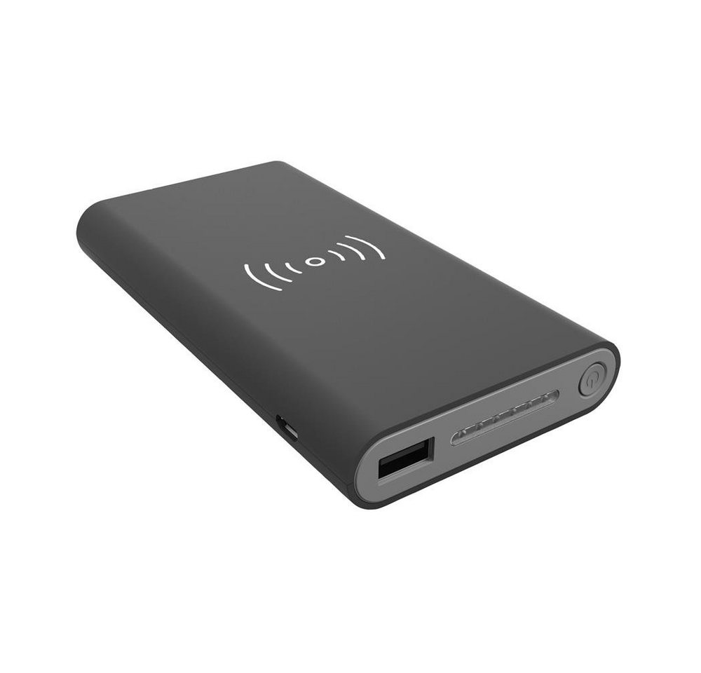 Realpower PB-8000 wireless Powerbank, 8000 mAh, wireless, kontaklos, kabellos laden, Induktion, USB-C Port, LED Statusanzeige, MicoUSB + USB-C Kabel, Induktionsladung, kompakt, schwarz von Realpower