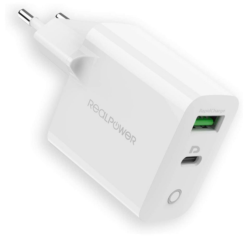 Realpower PC-20 Wall Charger USB-Ladegerät (USB-C PD 3.0 + USB Port, Type-C, für Smartphone undTablet, 20 W) von Realpower