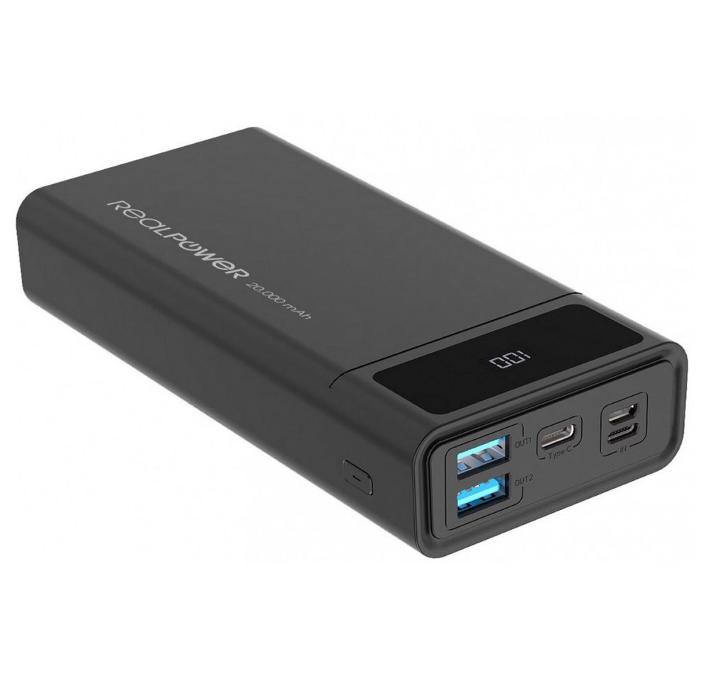 Realpower Powerbank RealPower PB-20k PD - Tragbare Energiequelle. Handy-Netzteile (Power Delivery für schnelles Laden) von Realpower