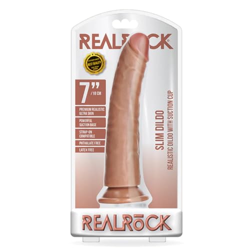 Realrock Slim Realistic Dildo with Suction Cup, Brown, 18 cm Size von Realrock