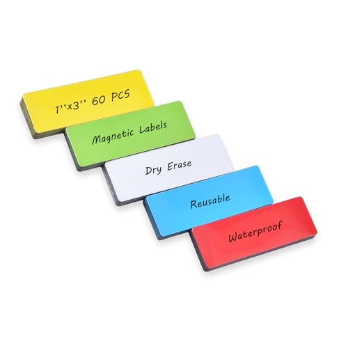 Realth Magnetstreifen Beschreibbar | 60 Stück 2.5CM x 7.6CM Mehrfarbig | Wiederverwendbar und löschbar | für Klassenzimmer Home Office Whiteboard Kühlschrank Crafts Namensschilder(RML1360S) von Realth