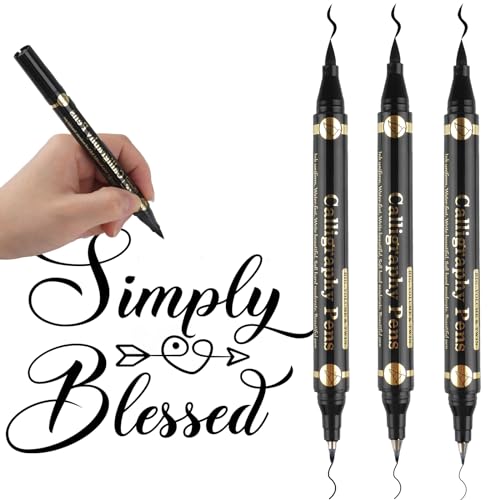 Reastar Kalligraphie Stifte, 3 Stück Doppelköpfige Handlettering Stifte, Schwarz Kaligraphiestift, Calligraphy Set für Anfänger Bullet, Journal, Unterschrift, Zeichnung von Reastar