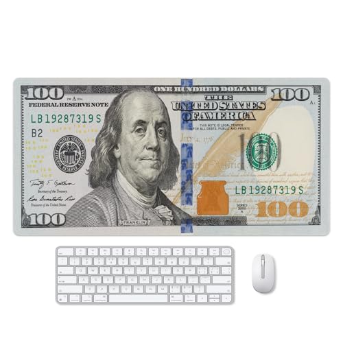 Reateforin Lustiges Gaming-Mauspad mit US-Dollargeld, rutschfestes Gummi-Mauspad für Computer, Laptop, Büro, Zuhause, rechteckig, personalisierbar, 80 x 40 cm Reateforin Lustiges Gaming-Mauspad mit US-Dollargeld, rutschfestes Gummi-Mauspad für Computer, Laptop, Büro, Zuhause, rechteckig, personalisierbar, 80 x 40 cm von Reateforin