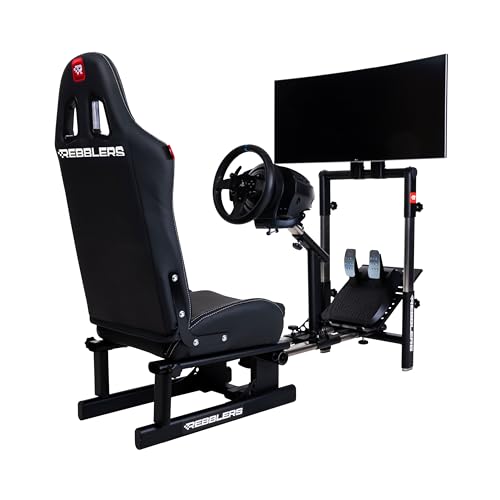 Rebblers PRO+ Rennsimulator Cockpit für F1, Touring und GT - Solider Rahmen, Bodenmatte, TV-Halterung, Rennsitz, einstellbare Komponenten, patentierte Technologie von Rebblers