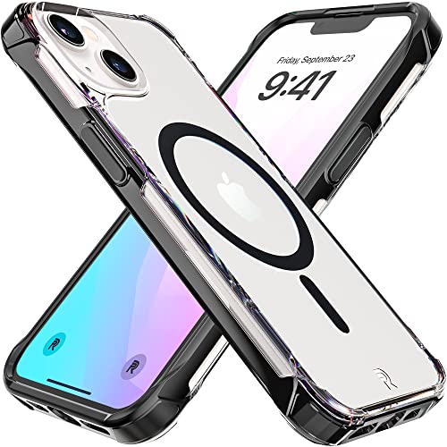 Phone Rebel – iPhone 13 Hülle – Crystal Series Gen-3 – transparent, glänzend, schützend, stoßfest, MagSafe kompatibel, Metallknöpfe, Slim Fit Griff (15,5 cm) (schwarz) von Rebel