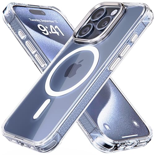 Rebel Transparente Hülle für iPhone 15 Pro [Crystal Series Gen-5] Stark MagSafe Kompatibel, Anti-Kratzen, Vergilbungsfrei, Schützende Stoßstangen, Metalllinse & Tasten, 6,1 Zoll Telefon 2023 (Klar) von Rebel