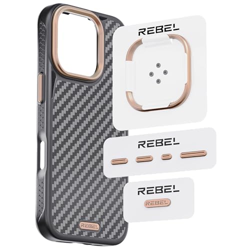 REBEL Metal Components Upgrade-Kit [CNC-Aluminium, vollständiges Set] Objektivring, komplette Tasten und Logo-Pack für iPhone 16 Pro Max/16 Pro/15 Pro Max/15 Pro/14 Pro Max GEN6/GEN5/FLEX Hüllen von Rebel