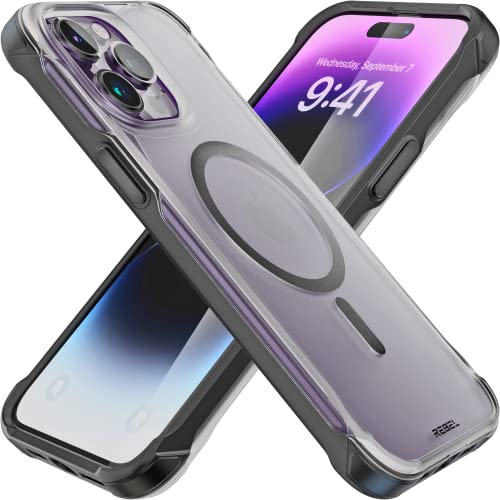 REBEL Phone Clear Case für iPhone 14 Pro Max [Frosted Series Gen-4] Starke MagSafe-kompatibel, durchscheinend, Matte Textur, schützende stoßfeste Stoßfänger, Metallknöpfe, 6,7 Zoll 2023 (Frosted von Rebel