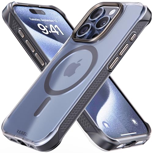 REBEL Transparente Hülle für iPhone 15 Pro [Frosted Series Gen-5] Starke MagSafe-kompatibel, Griffseiten, durchscheinende matte Textur, schützende stoßfeste Stoßfänger, Metalllinse und Tasten, 6,1 von Rebel