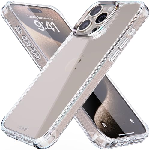 REBEL iPhone 15 Pro Max Clear Case [Crystal Series Gen-5] Transparent, Dual Anti-Scratch, Vergilbungsfrei, Schützende Stoßfänger, Metalllinse & Tasten, 6,7 Zoll Telefon 2023 (Klar, kein Magnet) von Rebel