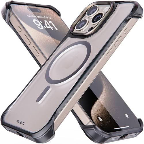 REBEL iPhone 15 Pro Max Clear Case [Frosted Flex Series] Freiliegende Seiten für Komfort, stark MagSafe kompatibel, matte Textur, schützend, stoßfest, verbesserte rahmenlose Abdeckung für 6,7 Zoll von Rebel