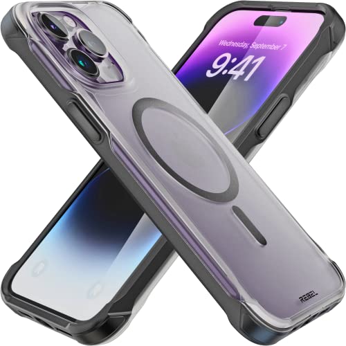 Rebel Phone Clear Case für iPhone 14 Pro Max [Frosted Series Gen-4] Starke MagSafe-kompatibel, durchscheinend, Matte Textur, schützende stoßfeste Stoßfänger, Metallknöpfe, 6,7 Zoll 2023 (Frosted von Rebel