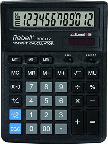 Rebell RE-BDC412 Tischrechner BDC412, 12-stelligem und angewinkeltem Display, schwarz von Rebell