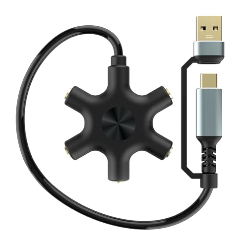 Rebellious Typ C/USB-Splitter-Adapter, Kabelkonverter, Kabelverbindung, 5 Stück 3,5-mm-Kopfhörer oder Lautsprecher gleichzeitig von Rebellious