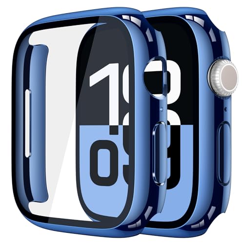 Recata 2 Stück Hartschale PC Displayschutzfolie aus Hartglas für Apple Watch Series 10 (2024) 46 mm, ultradünne Schutzhülle, stoßfest, kratzfest, für iWatch, 1 Blau + 1 transparent von Recata