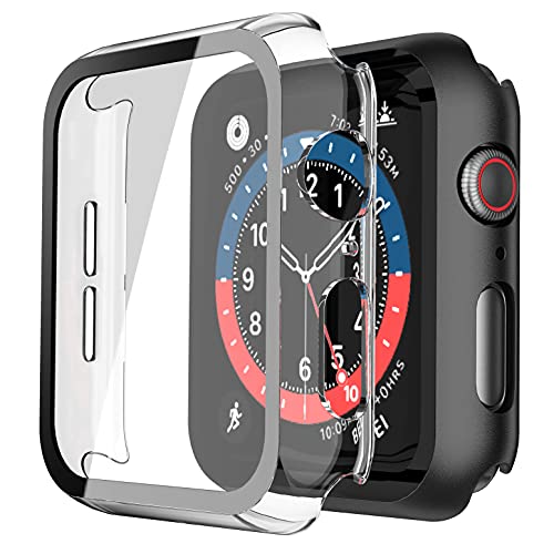 Recata 2 Stück PC Schutzhülle mit Displayschutz aus Hartglas kompatibel mit Apple Watch Serie 6 SE Series 5 Serie 4 40 mm Schutz iWatch leicht und stoßfest, 1 schwarz + 1 transparent von Recata