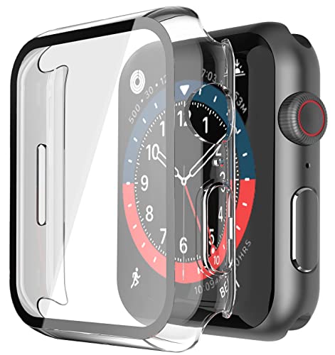 Recata 2 Stück transparente PC-Schutzhülle kompatibel mit Apple Watch Serie 8 Serie 7, 41 mm, mit Displayschutz aus Hartglas, HD, klar, ultradünn, stoßfest, Schutz für iWatch von Recata