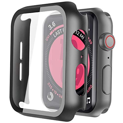Recata PC-Schutzhülle für Apple Watch Serie 6 SE Series 5 Serie 4, 44 mm, ultradünn, vollständige Abdeckung, gehärtetes Glas, Schwarz von Recata