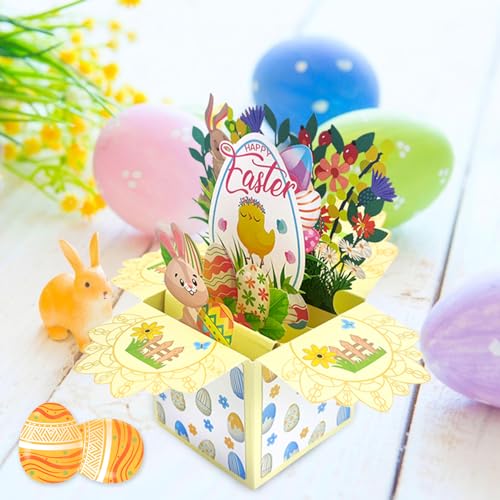 Pop Up Karte Ostern, HappyEaster Ostern Korb Karte, Osterkarten, Lustige 3D Osterkarte als Geldgeschenk oder Gutschein für Kinder Familie und Freunde, Handgemachte Pop Up mit Umschlag (1 Set) von Recitem
