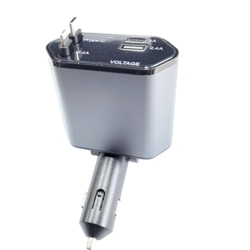 Recitem 60W Einziehbares Auto Ladegerät,Zigarettenanzünder USB Ladegerät, Super Mini KFZ Ladegerät USBC Schnellladung Kompatibel mit iPhone 15 Pro Max 14 13,Samsung (Type-C+ Apple-Ladegerät) von Recitem