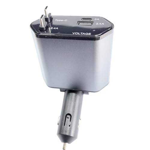 Recitem 60W Einziehbares Auto Ladegerät,Zigarettenanzünder USB Ladegerät, Super Mini KFZ Ladegerät USBC Schnellladung Kompatibel mit iPhone 15 Pro Max 14 13,Samsung (Type-C+Type-C) von Recitem
