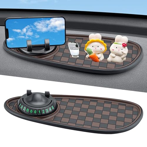 Recitem Multifunktionale Anti-Rutsch-Matte fürs Auto, Universal-Handyhalterung, 360° drehbare Anti-Rutsch-Matte fürs Armaturenbrett mit Parknummer für Handy, Schlüssel (Braun) von Recitem