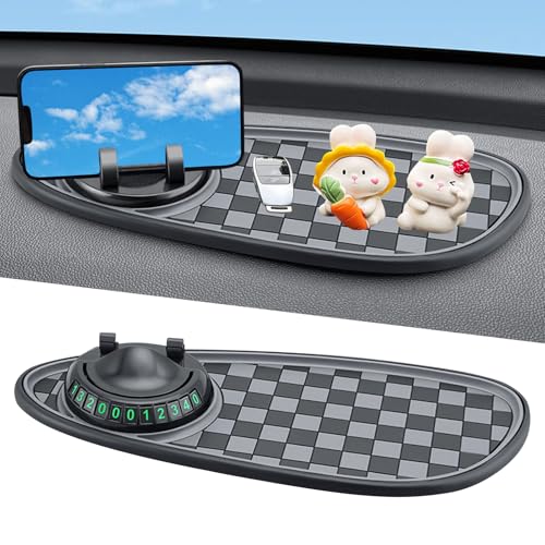 Recitem Multifunktionale Anti-Rutsch-Matte fürs Auto, Universal-Handyhalterung, 360° drehbare Anti-Rutsch-Matte fürs Armaturenbrett mit Parknummer für Handy, Schlüssel (Grau) von Recitem