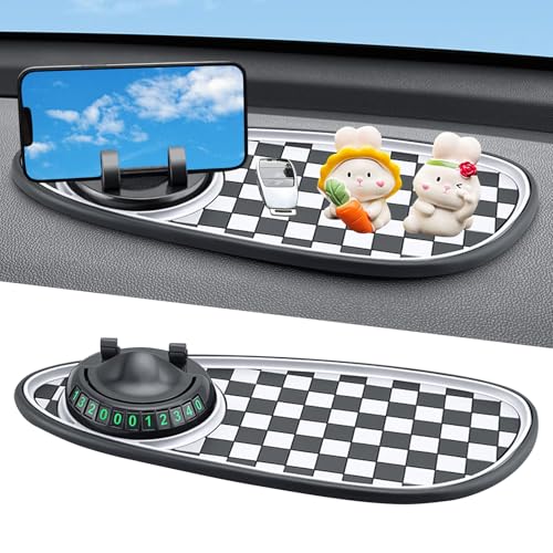 Recitem Multifunktionale Anti-Rutsch-Matte fürs Auto, Universal-Handyhalterung, 360° drehbare Anti-Rutsch-Matte fürs Armaturenbrett mit Parknummer für Handy, Schlüssel (Weiß) von Recitem