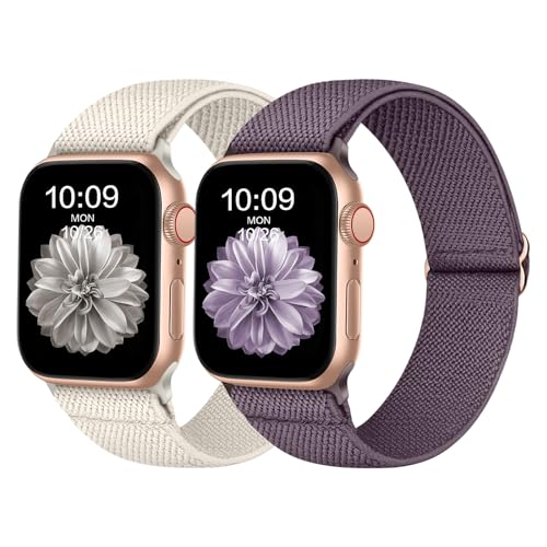 Elastisch Armband Kompatibel mit Apple Watch 49mm 45mm 44mm 42mm, Dehnbar Verstellbar Nylon Armband für Apple Watch Ultra, 8 SE 7 6 5 4 3 2 1, Rauchlila/Sternenlicht von Recoppa