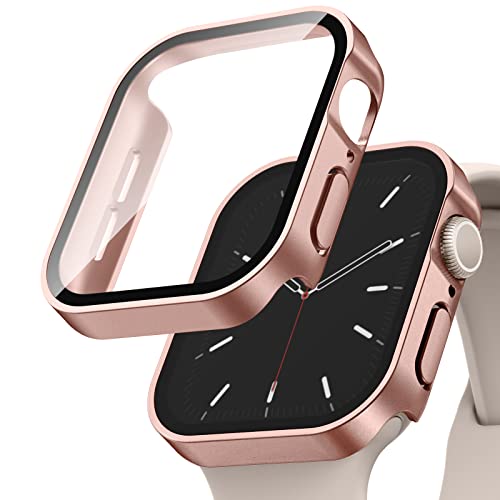 Recoppa 2 Stück Apple Watch Schutzhülle 44mm, wasserdichte Rechtwinklige Hülle mit Displayschutz aus Glas für Apple Watch Series 6/SE/5/4, Rose Rosa*2 von Recoppa