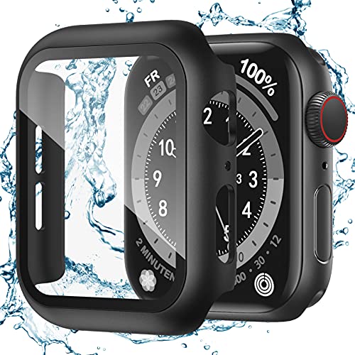 Recoppa Schutzhülle für Apple Watch 40mm, wasserdichte Hülle Kompatibel mit iWatch Series 6/SE/5/4, Case mit Displayschutzfolie aus Hartglas, Schwarz von Recoppa