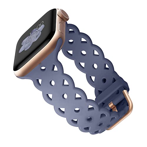 Recoppa Silikon Armband kompatibel mit Apple Watch 38mm 40mm 41mm 42mm 44mm 45mm 49mm, mit Durchbrochenes Blumenmuster Atmungsaktives Ersatz Sport Band Damen für iWatch Ultra SE Series 8 7 6 5 4 3 2 1 von Recoppa