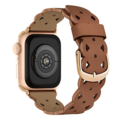 Recoppa für Apple Watch Armband Leder kompatibel mit Apple Watch 38mm 40mm 41mm 42mm 44mm 45mm, mit Durchbrochenes Pflaumenmuster Ersatz Band Damen für iWatch SE Series 8 7 6 5 4 3 2 1 von Recoppa