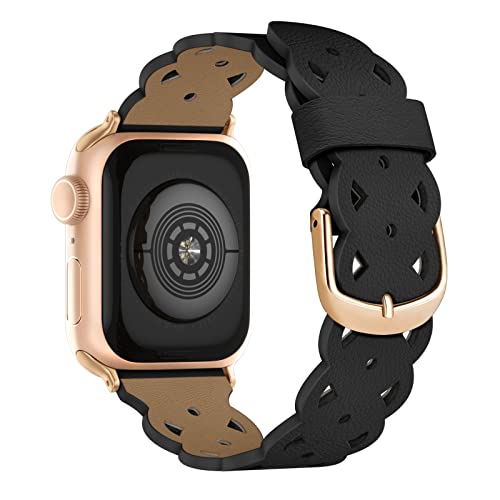 Recoppa für Apple Watch Armband Leder kompatibel mit Apple Watch 38mm 40mm 41mm 42mm 44mm 45mm, mit Durchbrochenes Pflaumenmuster Ersatz Band Damen für iWatch SE Series 8 7 6 5 4 3 2 1 von Recoppa