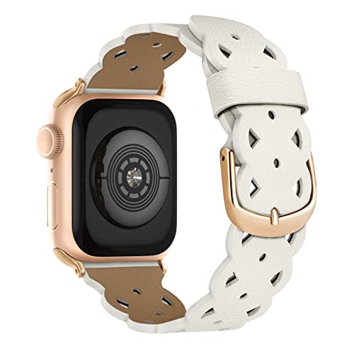 Recoppa für Apple Watch Armband Leder kompatibel mit Apple Watch 38mm 40mm 41mm 42mm 44mm 45mm, mit Durchbrochenes Pflaumenmuster Ersatz Band Damen für iWatch SE Series 8 7 6 5 4 3 2 1 von Recoppa