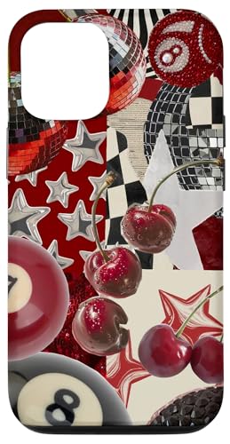 Red Cherry Star Discokugel Retro Y2K Collage Frauen Mädchen Hülle für iPhone 12/12 Pro von Red Cherry Star Disco Ball Retro Y2K