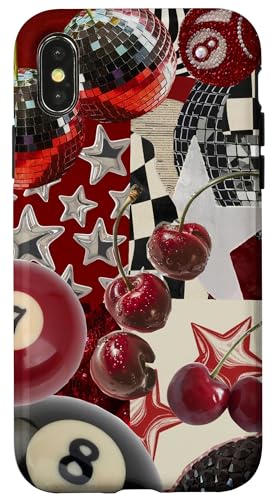 Red Cherry Star Discokugel Retro Y2K Collage Frauen Mädchen Hülle für iPhone X/XS Red Cherry Star Discokugel Retro Y2K Collage Frauen Mädchen Hülle für iPhone X/XS von Red Cherry Star Disco Ball Retro Y2K