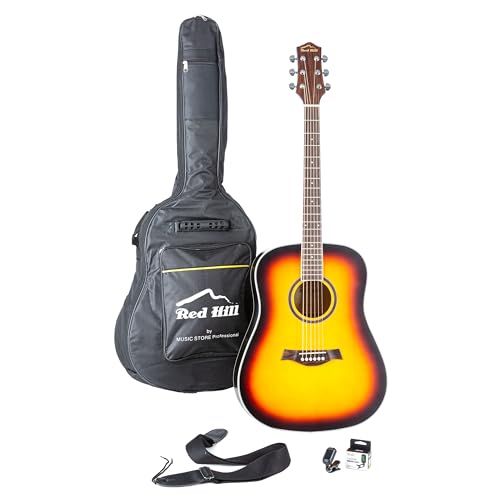 Westerngitarre Starter Kit Red Hill WGS-1 SB, Dreadnought Cutaway, Fichtendecke, X-Bracing, Lindenholz Korpus, Palisander Griffbrett, inklusive Gigbag und Stimmgerät von Red Hill