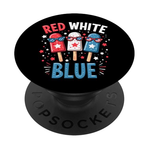 Patriotische amerikanische Flagge, Rot, Weiß, Blau, Eis am Stiel, 4. Juli PopSockets Klebender PopGrip Patriotische amerikanische Flagge, Rot, Weiß, Blau, Eis am Stiel, 4. Juli PopSockets Klebender PopGrip von Red White Blue Popsicles 4th of July Patriotic tee