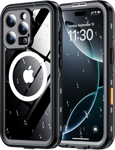 Red2Fire Schutzhülle für iPhone 16 Pro Max, wasserdicht, integrierter Displayschutz und Kameraschutz, kompatibel mit MagSafe, stoßfest, IP68 wasserdicht, staubdicht, 17 cm (6,7 Zoll), schwarz von Red2Fire