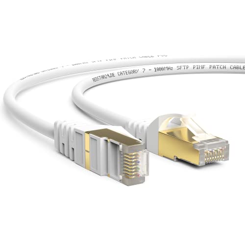 0,25m CAT 7 Netzwerkkabel Gigabit Ethernet LAN Kabel Weiß - 10Gbit/s - Patchkabel - Flexibles Cat.7 Rohkabel S/FTP Schirmung mit RJ 45 Stecker Vergoldet - ideal für Router, Modem,Switch, PS4 und PS5 von RedStar24