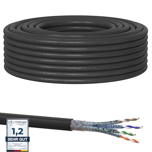 25m Cat7 Erdkabel Verlegekabel Outdoor Lan Kabel Installationskabel Schwarz AWG23/1 CAT 7 S/FTP Ethernet Netzwerk 1000MHz geschirmtes Datenkabel Netzwerkkabel für Außenbereich UV-beständig von RedStar24