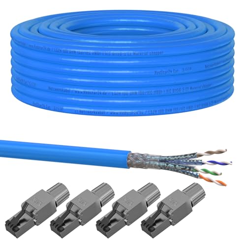 30m Cat 8 Verlegekabel + 4x RJ45 Stecker Werkzeuglos CAT8 Kabel Installationskabel Lan CAT8.1 Ethernet Netzwerk 2000MHz Datenkabel AWG22/1 Netzwerkkabel bis zu 40 Gbit/s Übertragungsgeschwindigkeit von RedStar24