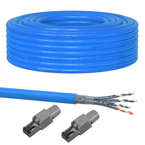 50m Cat 8 Verlegekabel + 2x RJ45 Stecker Werkzeuglos CAT8 Kabel Installationskabel Lan CAT8.1 Ethernet Netzwerk 2000MHz Datenkabel AWG22/1 Netzwerkkabel bis zu 40 Gbit/s Übertragungsgeschwindigkeit von RedStar24