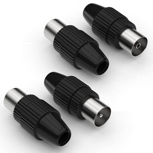 Antennenstecker Set 2x Koaxial Stecker & 2x Koax Buchse/Kupplung für Kabelfensehen IEC TV Stecker männlich & weiblich Schwarz DVB-C Radio und DVB-T2 TV Antennen für SAT Antennenkabel BK Anlagen 4K UHD von RedStar24